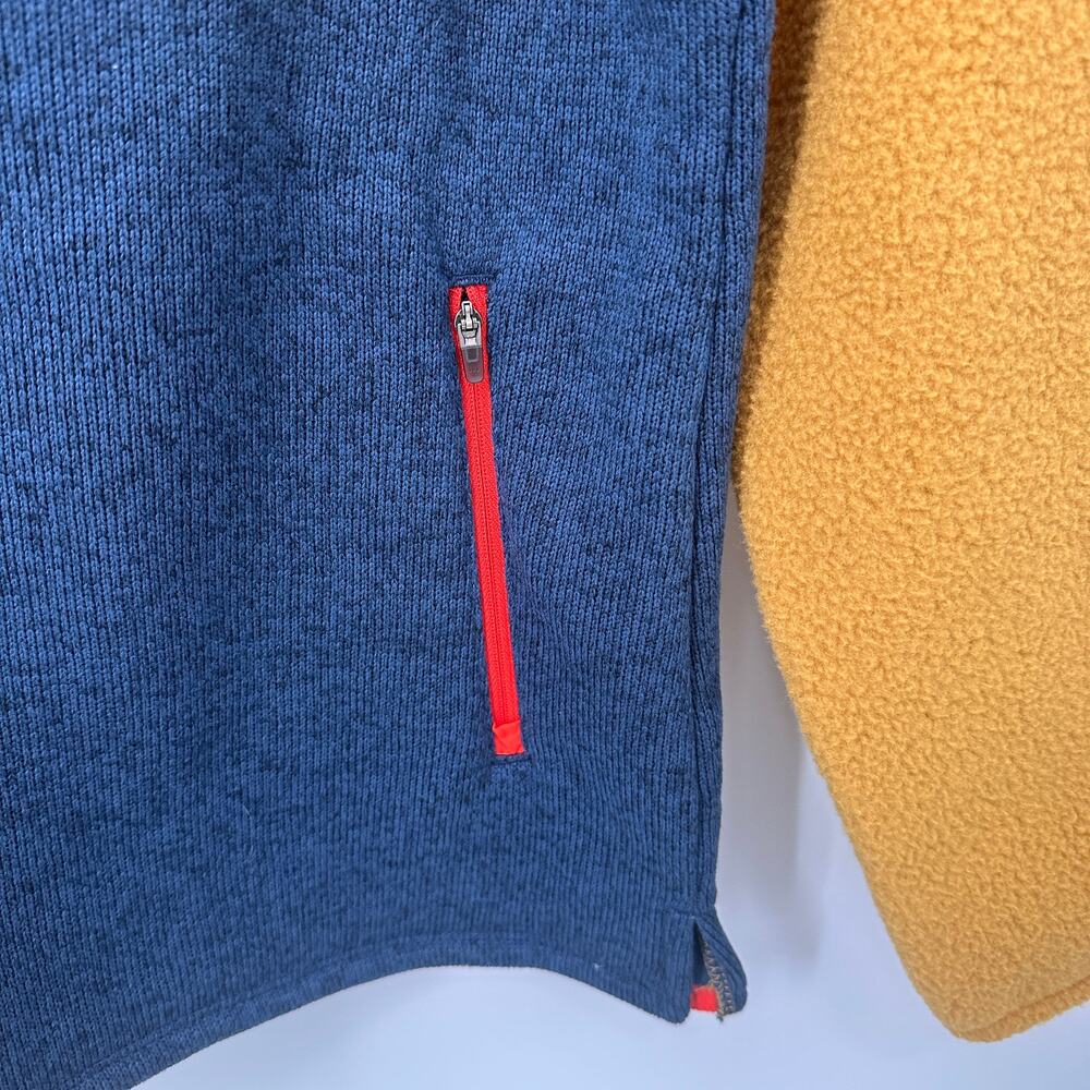 LL BEAN Ws Sweater Fleece Sherpa Colorblock Hybrid Pullover Navy Yellow Red // L - Picture 6 of 9
